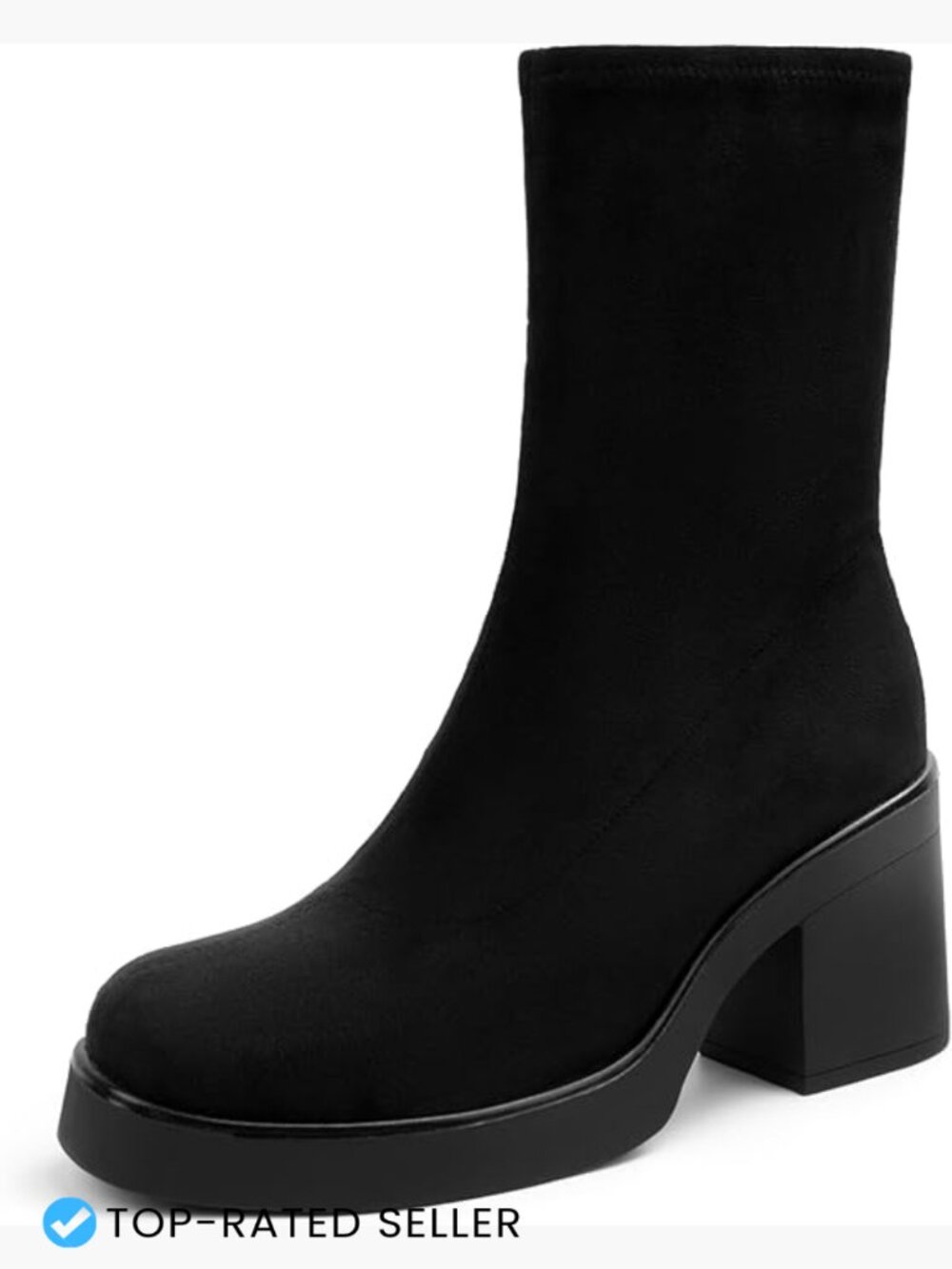 Square Toe Chunky Block Heeled Mid Calf Booties Slouchy Platform Zip Boots